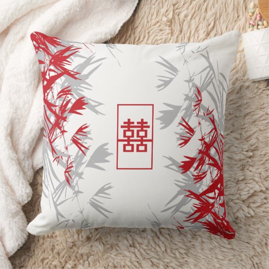 Zen Red Grey Bamboo laat een modern dubbel geluk Kussen (Deken)