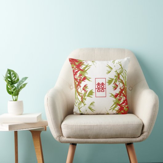 Zen Red Jade Bamboo laat een modern dubbel geluk Kussen (Stoel)