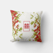 Zen Red Jade Bamboo laat een modern dubbel geluk Kussen (Voorkant)