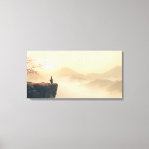 Zen Samurai bij zonsopgang – Cinematic Misty Mount Canvas Afdruk