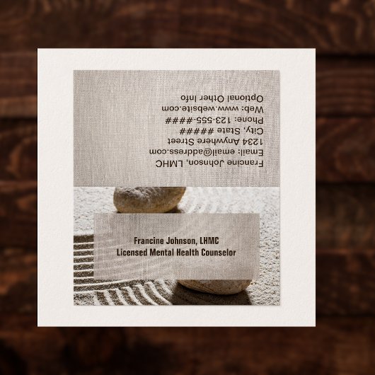 Zen Sand Labrynth and Stones with Faux Linen  Visitekaartjes