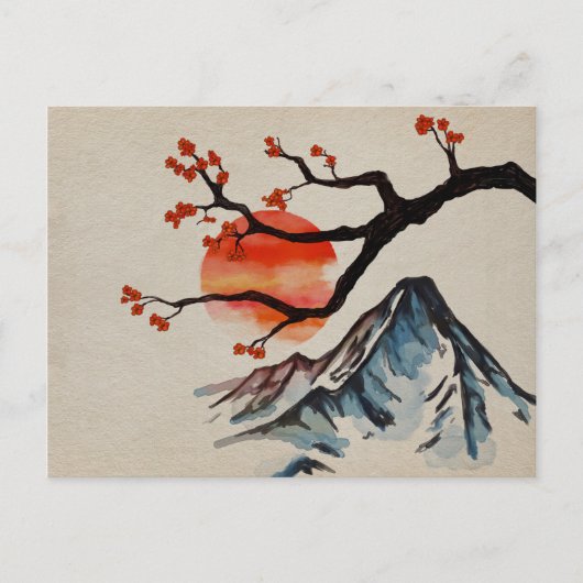 Zen Serenity Landscape - Sakura Mountain Sunset Briefkaart (Voorkant)
