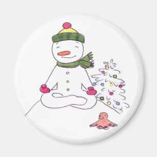 Zen Snowman, Yoga Snowman Magneet