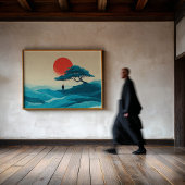 Zen Solitude Red Sun Wall Art Print Poster