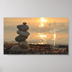 Zen stenen,Landschap,Silhouet van meisje Poster