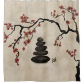 Zen stenen Sakura Tree Douchegordijn (Voorkant)