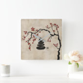 Zen stenen Sakura Tree Vierkante Klok (Huis)
