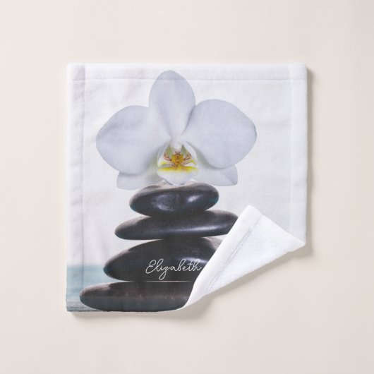 Zen stenen witte orchidee bad handdoek (Wasdoekje)