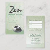 ZEN Stone Bamboo SPA Massage Therapist Appointment Afsprakenkaartje (Voorkant / Achterkant)