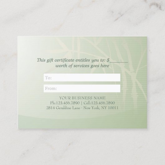 ZEN Stone Bamboo YOGA SPA Massage Gift Certificate Kortingskaartje (Achterkant)