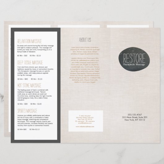 Zen Stone Massage Therapist Trifold Brochure (Voorkant / Achterkant)