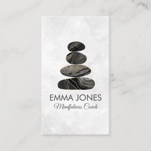Zen Stones Black Marble and gold - Minimal Visitekaartje (Voorkant)