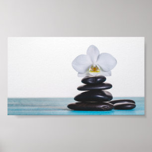 Zen Stones Witte Orchidee Poster