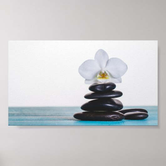 Zen Stones Witte Orchidee Poster (Voorkant)