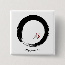 Zen-symbool met gelukskarakter vierkante button 5,1 cm