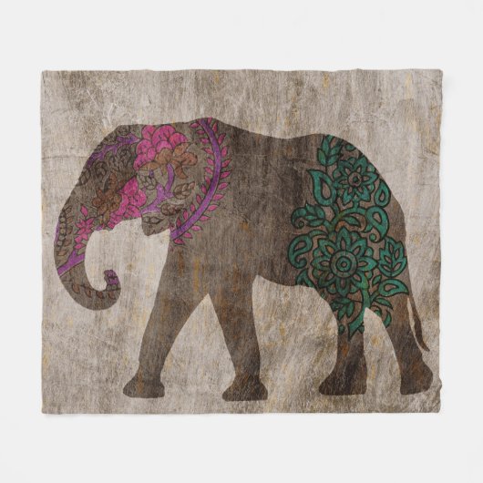 Zen Tribal Asian Elephant Fleece Deken (Voorkant (Horizontaal))