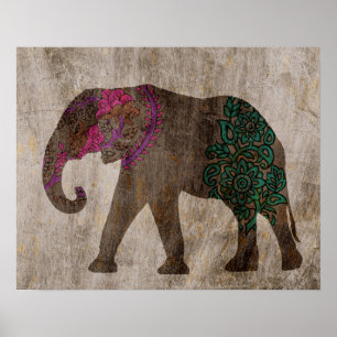 Zen Tribal Asian Elephant Poster