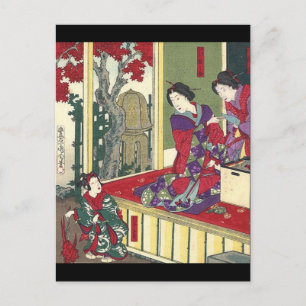 zen tuin herfst esdoorn kimono japans geisha briefkaart
