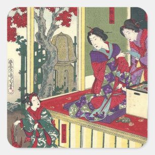 zen tuin herfst esdoorn kimono japans geisha vierkante sticker
