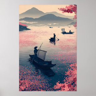 Zen Vissen Muurkunst Kalme Watervlakte met Bloesem Poster