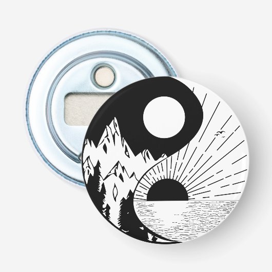 Zen Yin Yang Black White Button Flesopener (Voorkant)