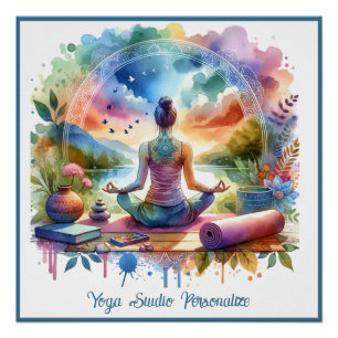 Zen Yoga-meditatie in de natuur regenboog pastelti Perfect Poster