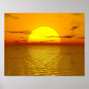 Zen Zonsondergang Oranje Geel Oceaan Liefde Vrede Poster