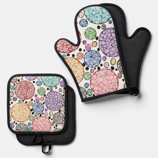 Zentangle circles pattern ovenwant & pannenlap set (Voorkant / Achterkant)