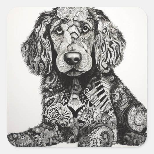 Zentangle Dog Vierkante Sticker (Voorkant)