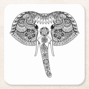 Zentangle Geïnspireerd Indische olifant Vierkante Kartonnen Onderzetter