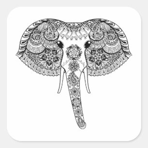 Zentangle Geïnspireerd Indische olifant Vierkante Sticker