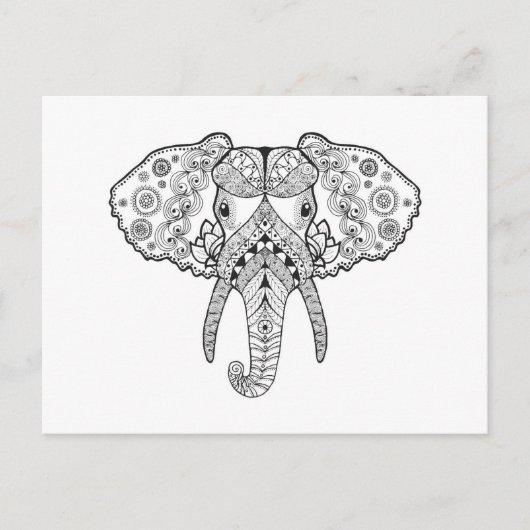 Zentangle geïnspireerd olifant briefkaart (Voorkant)