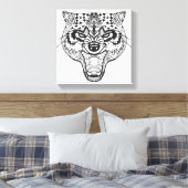 Zentangle Geïnspireerde Wolf Canvas Afdruk (Insitu (Slaapkamer))