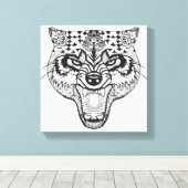 Zentangle Geïnspireerde Wolf Canvas Afdruk (Insitu (Houten vloer))