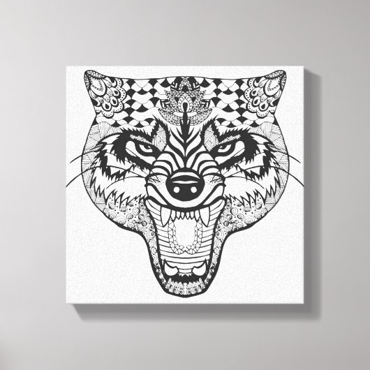 Zentangle Geïnspireerde Wolf Canvas Afdruk (Voorkant)