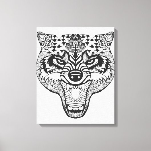 Zentangle Geïnspireerde Wolf Canvas Afdruk (Voorkant)