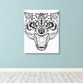 Zentangle Geïnspireerde Wolf Canvas Afdruk (Insitu (Houten vloer))