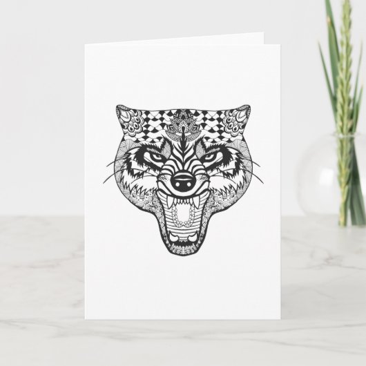 Zentangle Geïnspireerde Wolf Kaart (Voorkant)