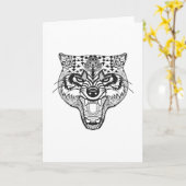 Zentangle Geïnspireerde Wolf Kaart (Gele Bloem)