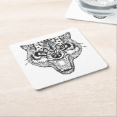 Zentangle Geïnspireerde Wolf Vierkante Kartonnen Onderzetter (Schuin)