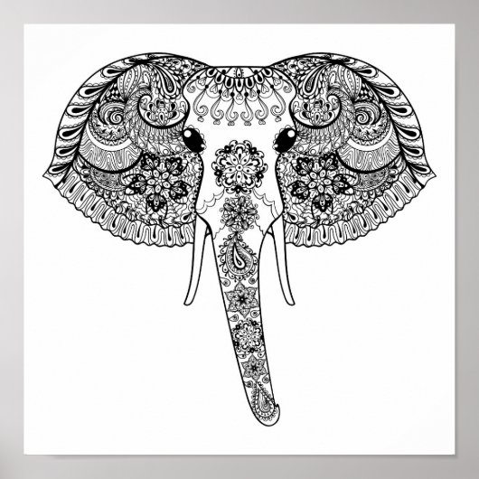 Zentangle Inspired Indian Elephant Poster (Voorkant)