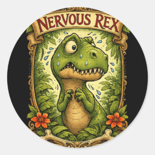 Zenuwachtige Rex - Grappige Tyrannosaurus  Ronde Sticker
