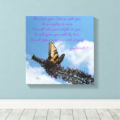 Zephaniah 3:17 Gele vlinder Canvas Afdruk (Insitu (Houten vloer))