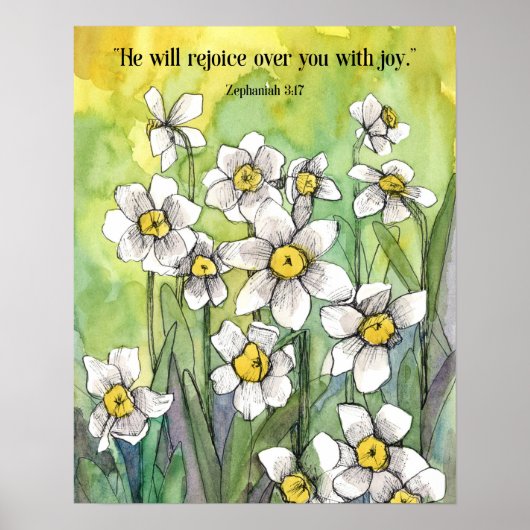 Zephaniah Scripture Rejoice Over You Daffodils   Poster (Voorkant)