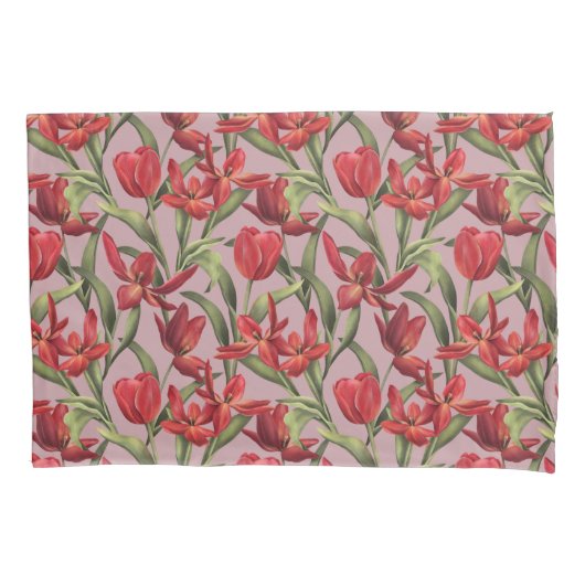 Zephyr roze achtergrond met rode tulpen kussensloop (Voorkant)