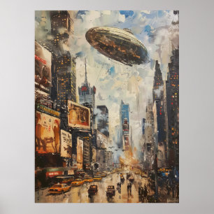  Zeppelin Luchtschip Olieverfschilderij New York M Poster
