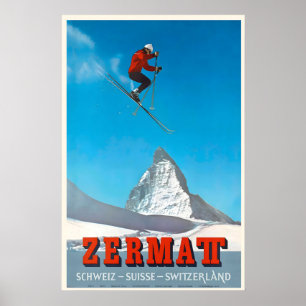 Zermatt Alpen Zwitserland Vintage Reisposter Poster