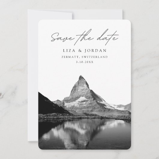 Zermatt Bewaar de datum Zwitserland Zwart & Wit Kaart (Voorkant)