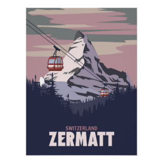 Zermatt poster de la station de ski, rétros Alpes