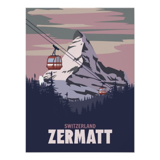 Zermatt poster de la station de ski, rétros Alpes (Devant)